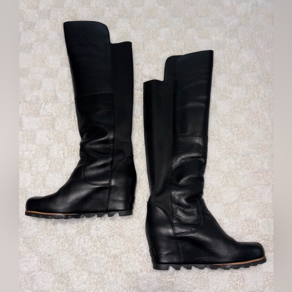 SOREL WOMENS OVER THE KNEE FIONA LUX BLACK LEATHER BOOTS • Size 9.5 - Picture 2 of 13